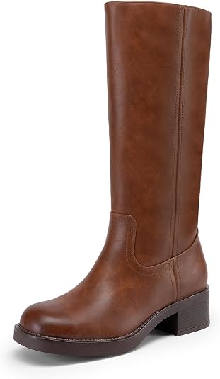 Square Toe Knee High Riding Boots - Light Brown
