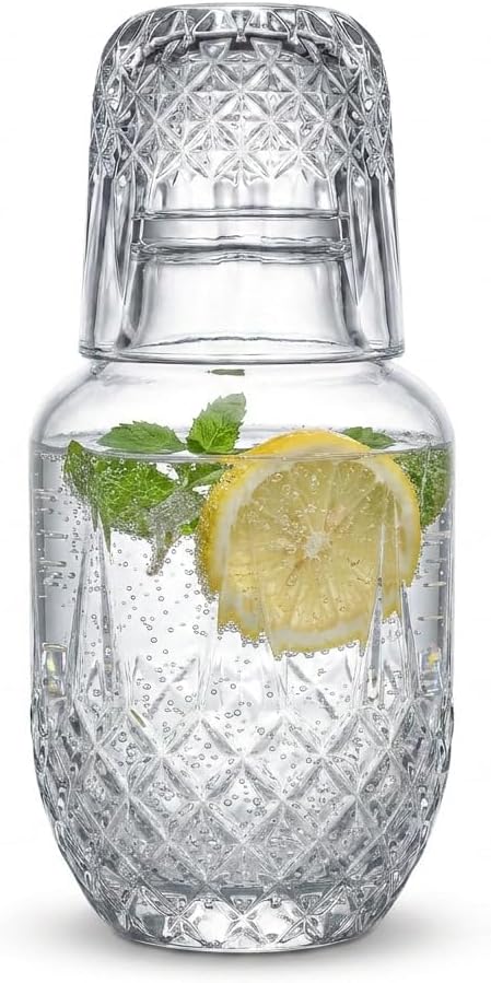 Bedside Water Carafe and Glass Set - Diamond Pattern