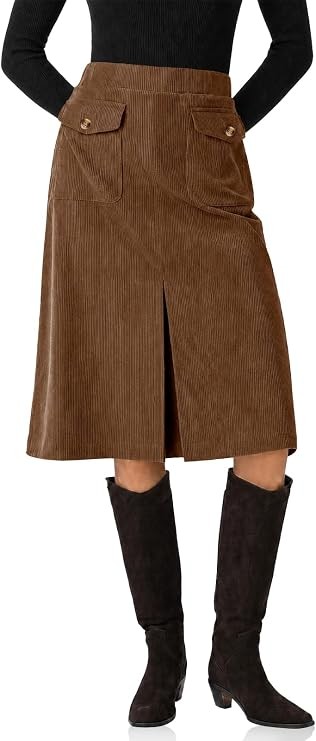 A-Line Front Slit Midi Skirt - Coffee