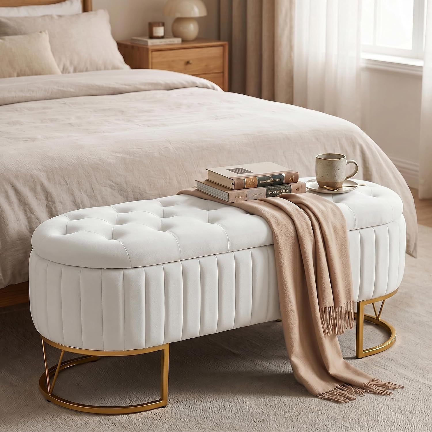 Upholstered End of Bed Bench - Ivory