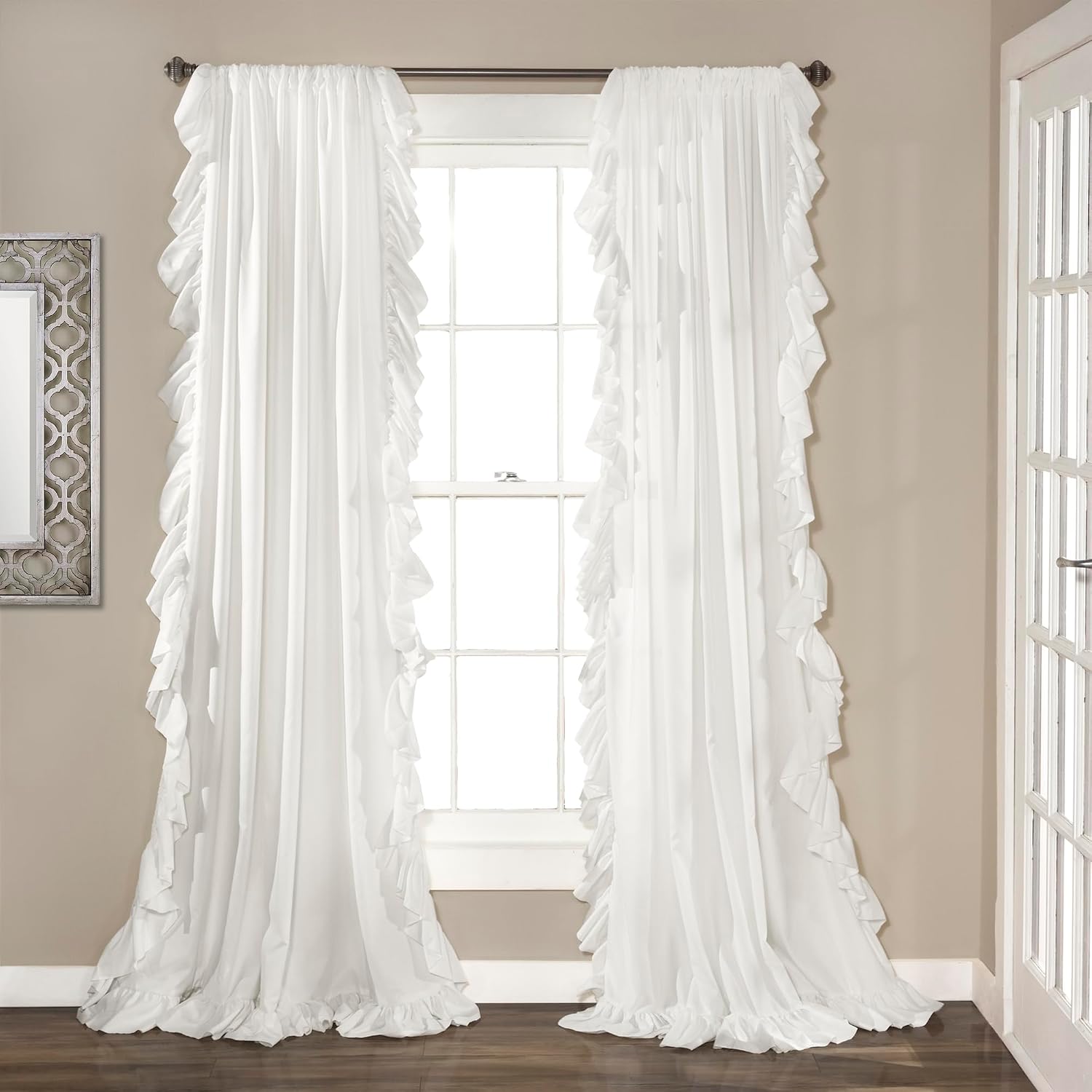 Ruffle Window Curtain Panel Set - White