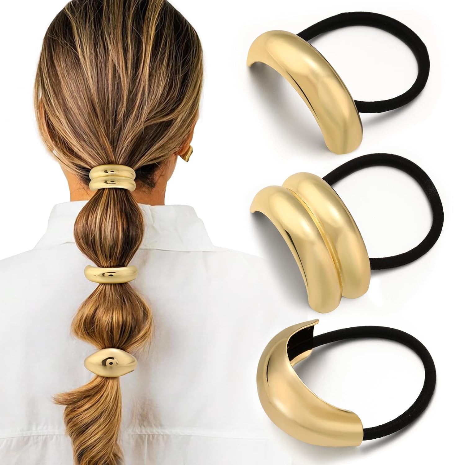 Geometric Bubble Ponytail Hair Ties - Gold