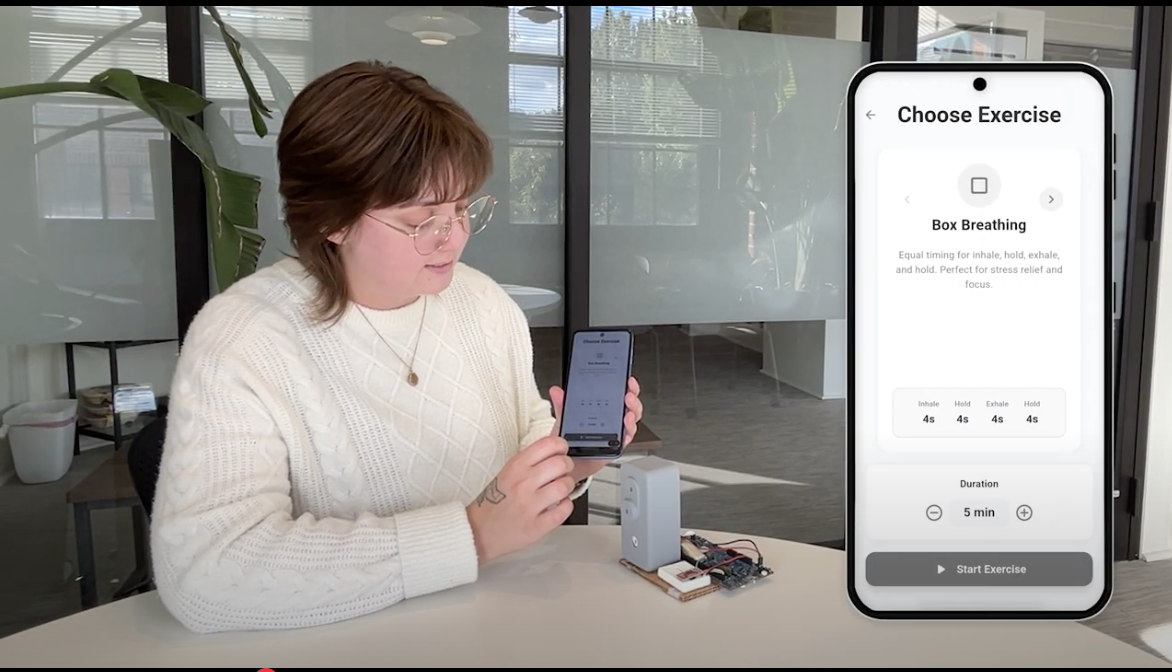 App choose exercise screen showing Box Breathing with 4-second intervals