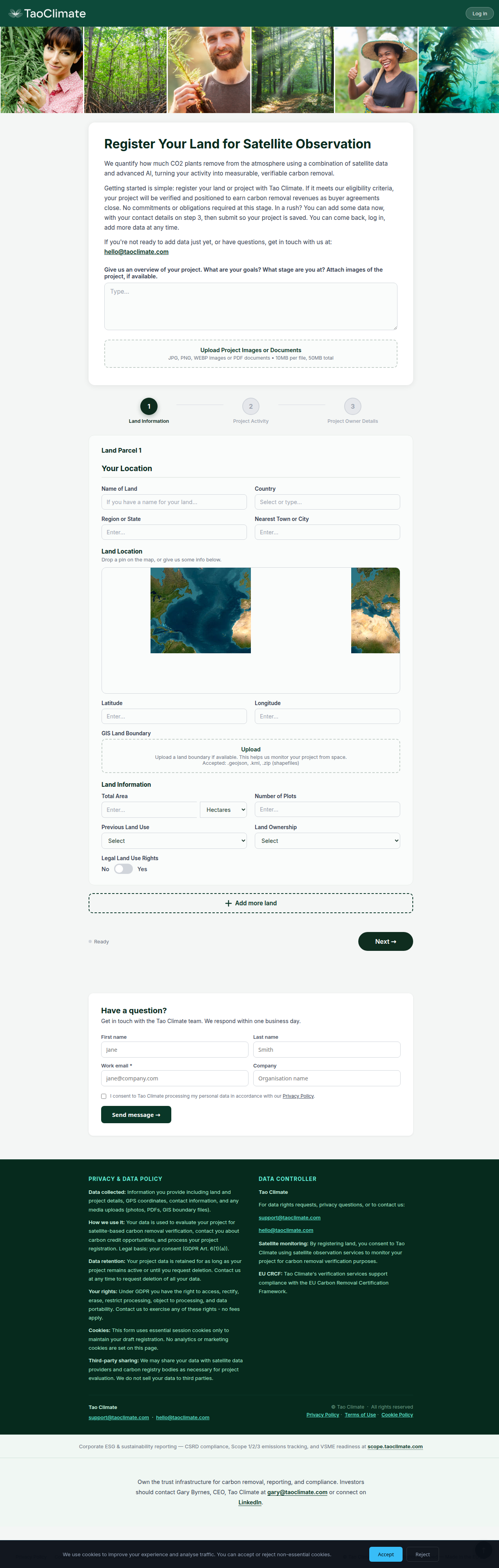 Tao Climate supplier portal - carbon removal supplier onboarding and inventory management