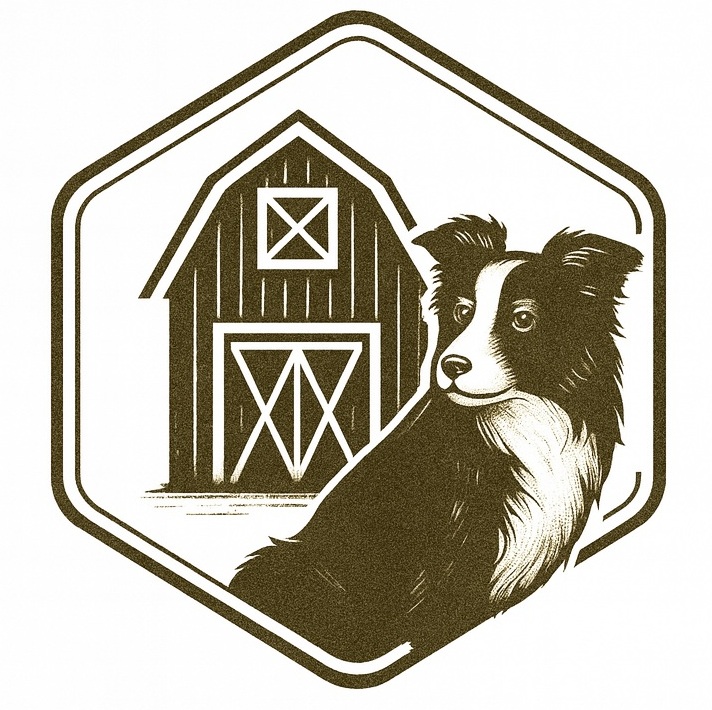 Barn and dog emblem