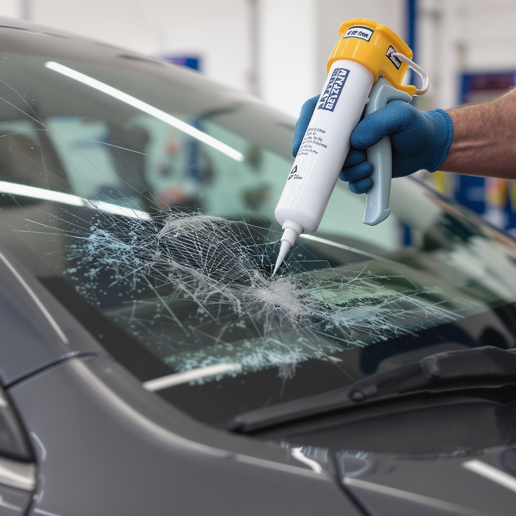 Auto glass technician applying OEM-spec urethane adhesive during windshield installation at Legendary Auto Glass, Colonial Heights VA