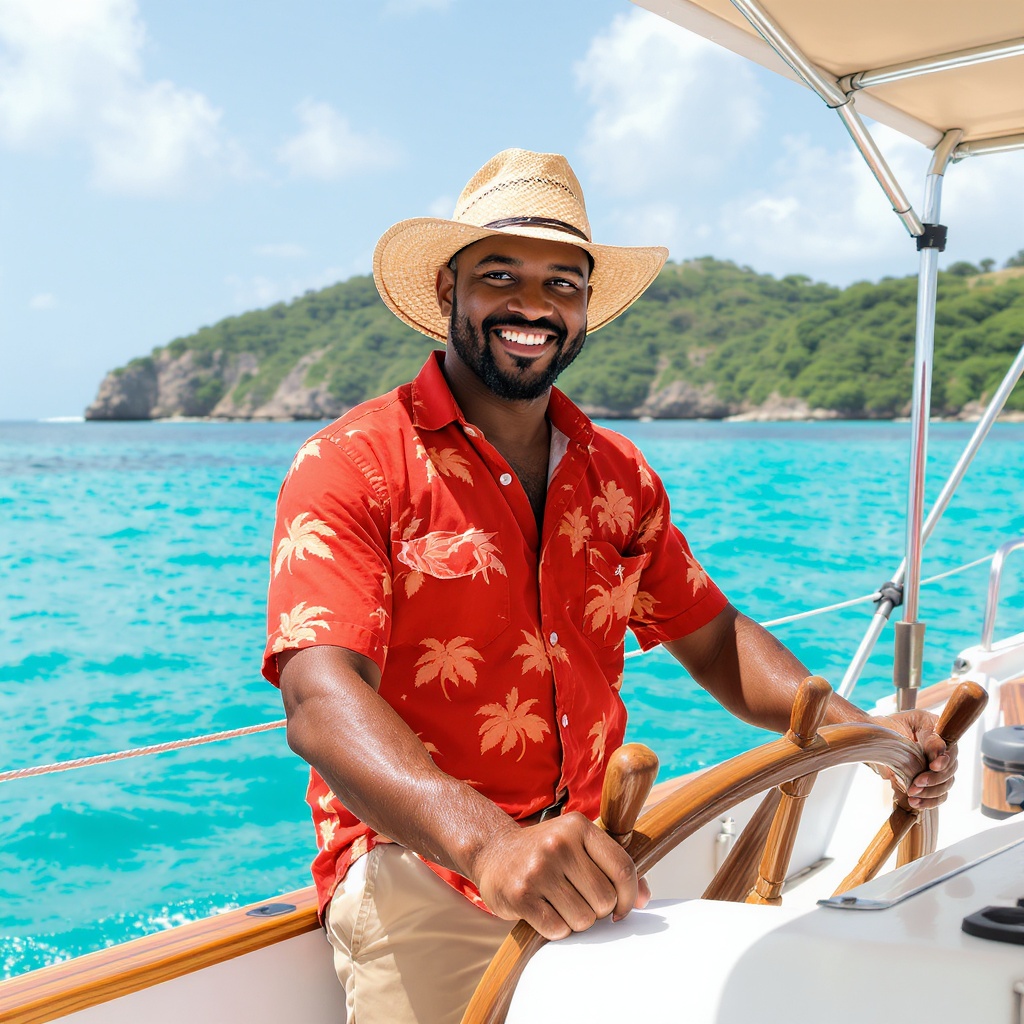 Opérateur touristique guadeloupéen sur son bateau dans les Caraïbes