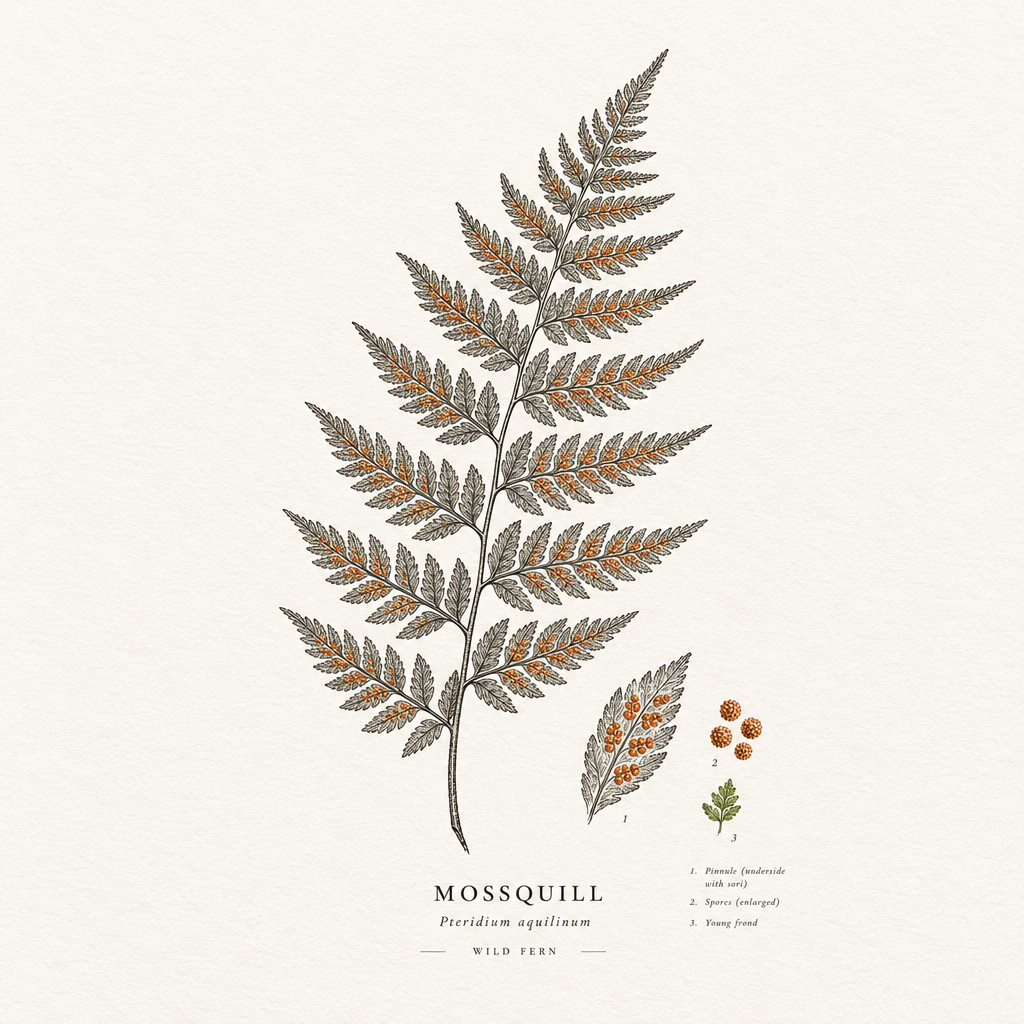 Fine black fern illustration on textured ivory paper