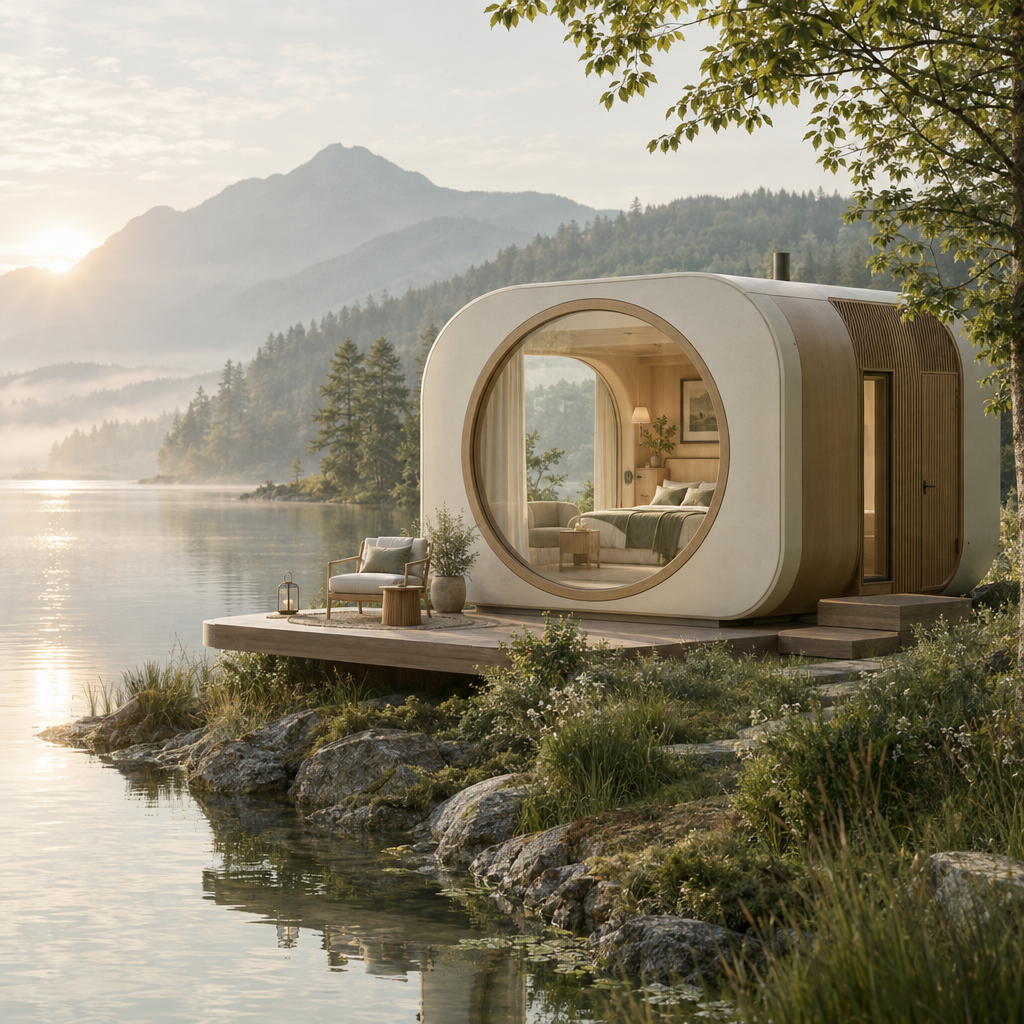 Illustrative concept of a compact capsule-style guest unit.