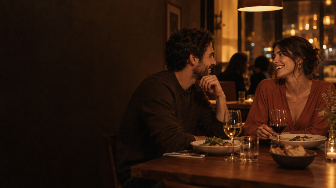 Two longtime friends catching up over dinner